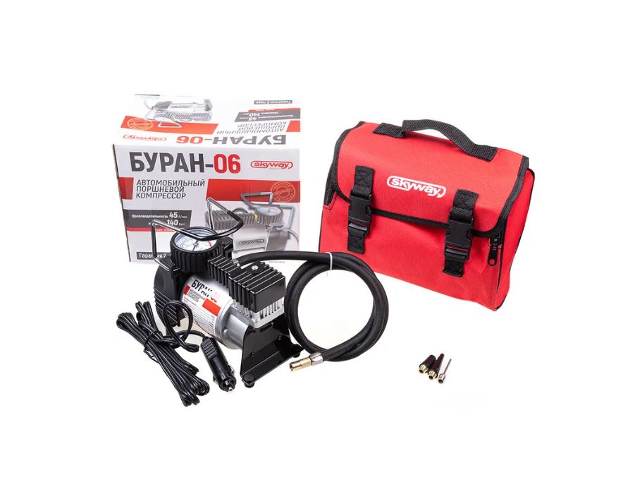 Компрессор метал. 45л/мин в прикурив. SKYWAY Буран-06 в сумке 10АТ S02001008
